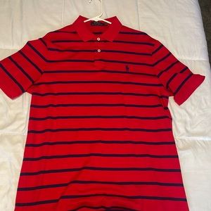 Red and navy blue polo Ralph Lauren collar